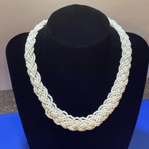 White Braided Bead Necklace